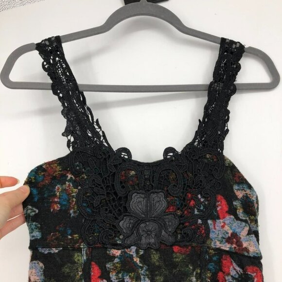 Free People Knockout bodycon black  red floral lace crochet strap mini dress SP - Picture 6 of 16